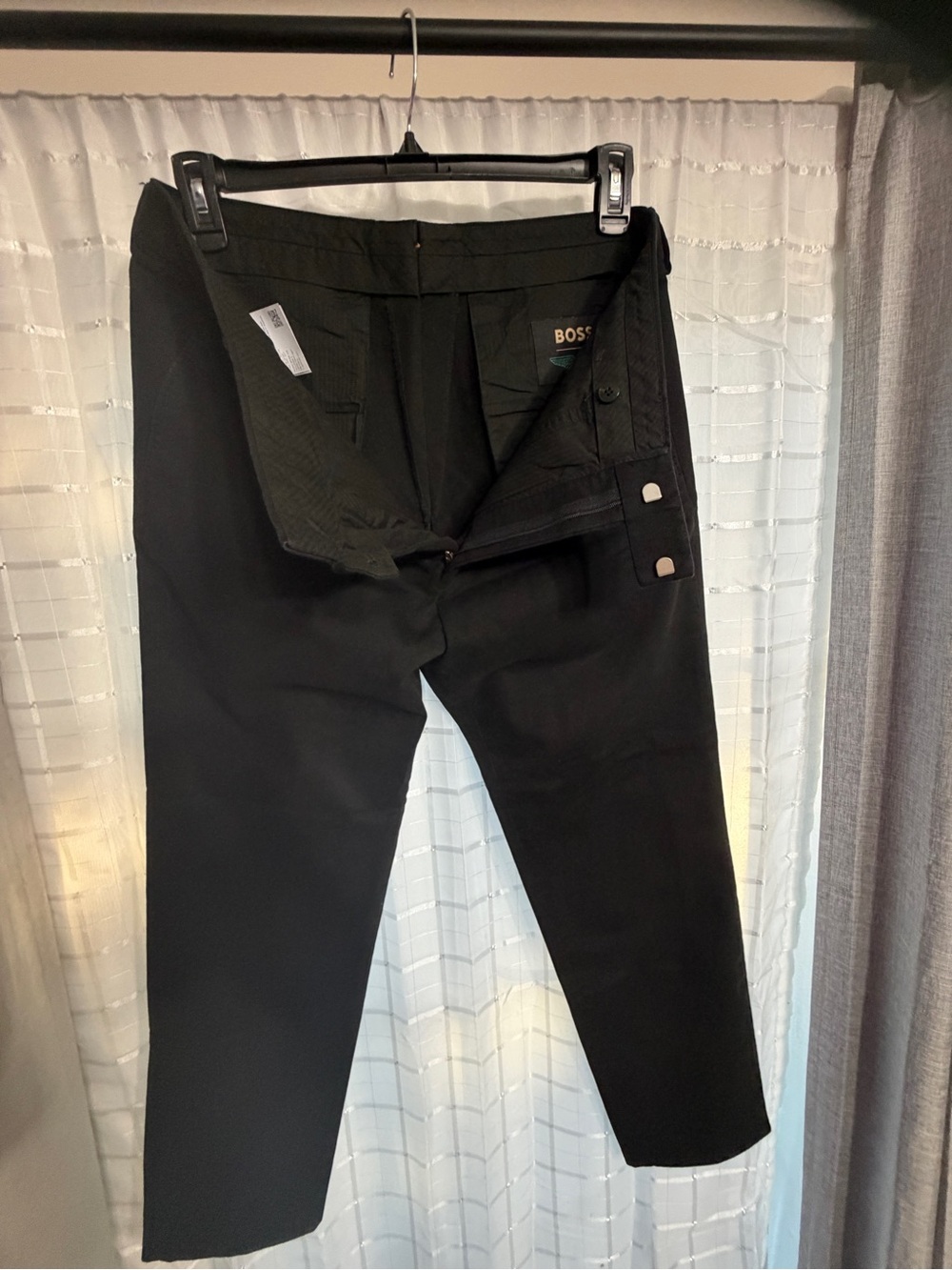 BOSS Men's Black Dress Pants with Hook Closure